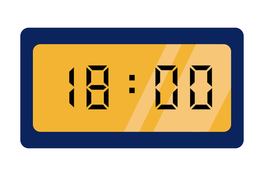 blue gold digital clock showing 18:00 on a white background