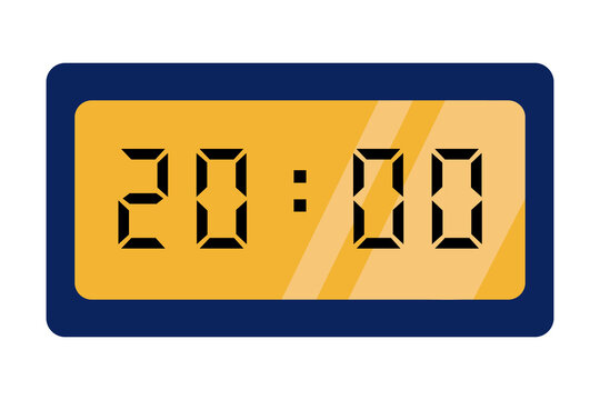 blue gold digital clock showing 20:00 on a white background