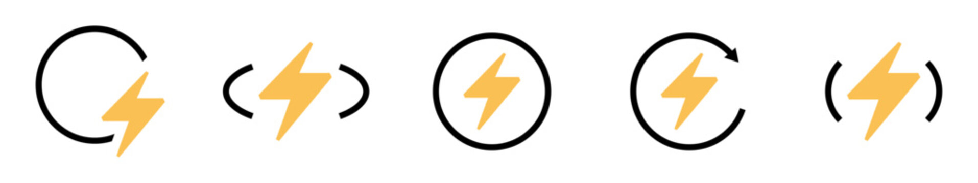 Conjunto de iconos de energ&iacute;a el&eacute;ctrica. Representa suministro el&eacute;ctrico, potencia y consumo de energ&iacute;a. Ilustraci&oacute;n vectorial