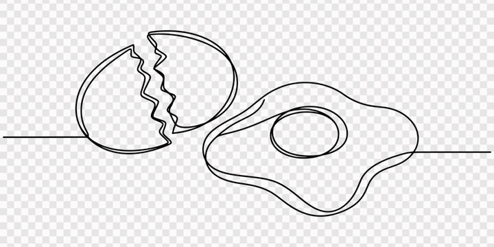 broken egg continuous line vector illustration, Open cracked eggshell one line colored continuous drawing. Organic farm product. Vector illustration, World Egg Day. Abstract fried eggs. continuous one