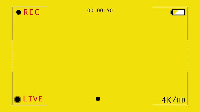 Camera viewfinder, camera streaming recorder, footage. Disply camera frame viewfinder, Video camera recorder screen overlay, rec text camera recording icon black backgound animation on white screen
