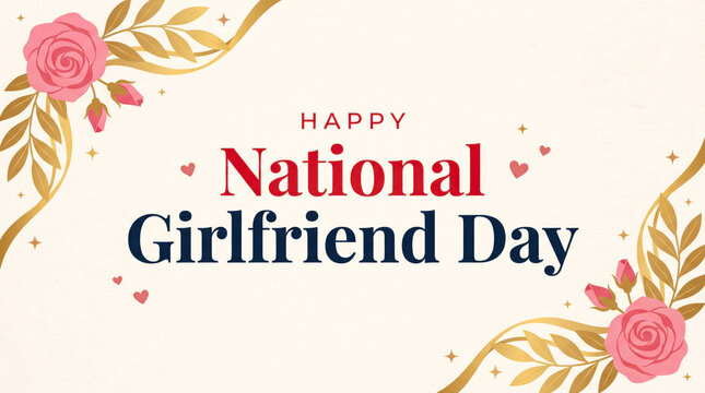Happy national girlfriend day decorative graphic with flowers