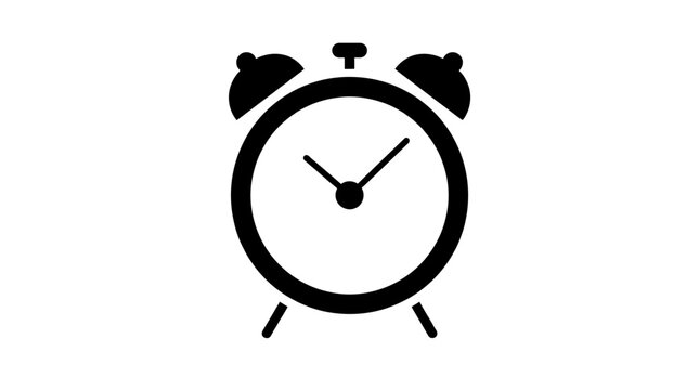 Back to school, Black alarm clock icon, vector clock symbol, time management, schedule illustration isolated on White Background