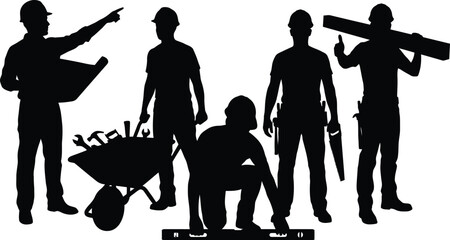 Naklejka premium Silhouette of construction crew working with building tools