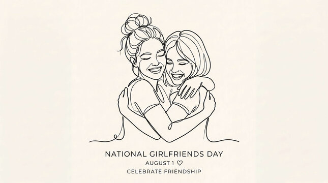 Two friends hugging and laughing on national girlfriends day illustration