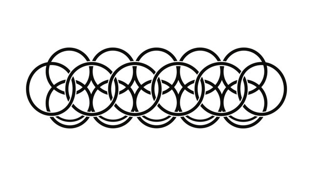 Interlocking black circles vector pattern forming a geometric chain border for graphic design