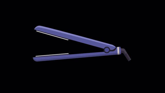 Flat hair straightener animation loop with transparent background