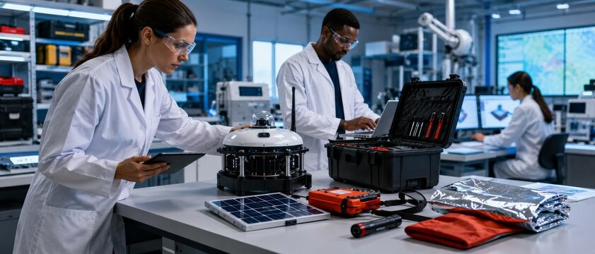 Scientists working with equipment in a modern laboratory