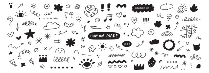 Hand drawn doodle elements set. Sketch arrows, highlights and organic shape collection. For notes, planners, presentations and creative design projects. © Animado