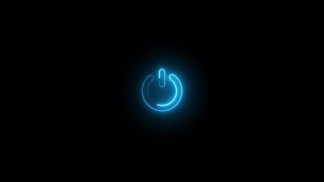 Neon glowing power button icon animation. Neon light power button turning on and off 4k video. neon Power Button icon on the black background.