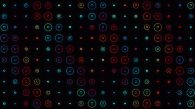 Colorful glowing circles on a dark background create a lively pattern