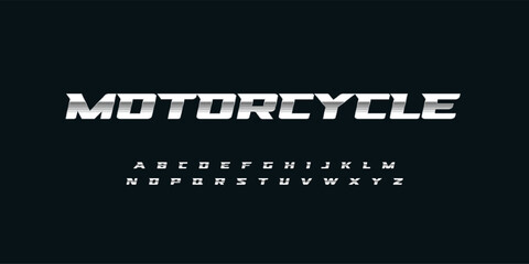 Motorcycle chrome vector font. Metallic modern letters, polished steel style symbols. Aluminium bold geometric alphabet © artyway