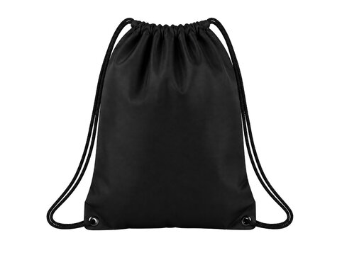 Black drawstring bag isolated on transparent background