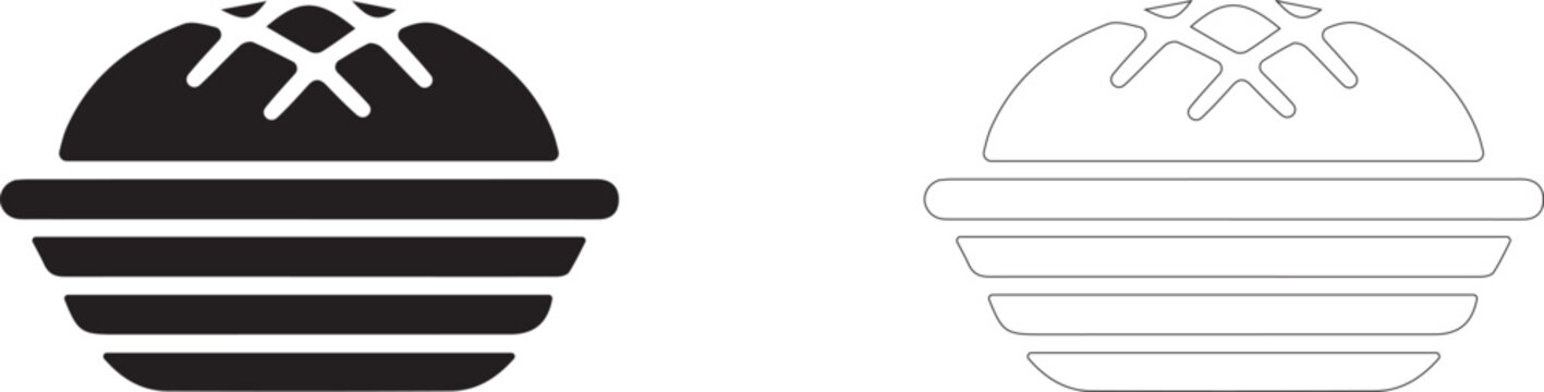 Round hearth bread in basket vector icon filled and outline, homemade baking scored loaf symbol.