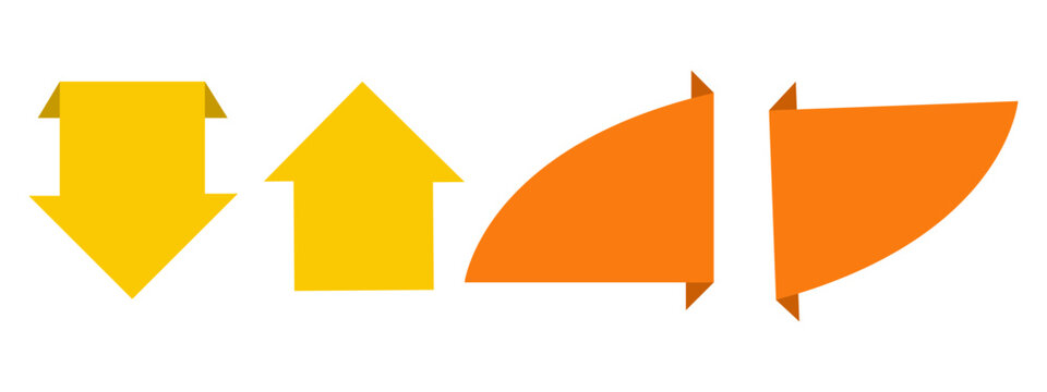 Set of four abstract yellow and orange ribbonstyle arrow icons