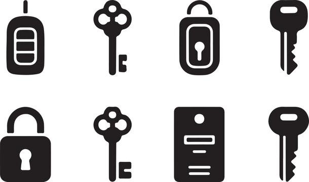 Set of key and lock icons for security access privacy and protection concepts isolated on transparent background flat style.