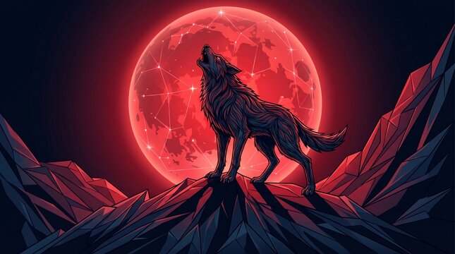 Howling Werewolf Beneath a Blood Moon Constellation &ndash; Detailed Halloween Vector Illustration