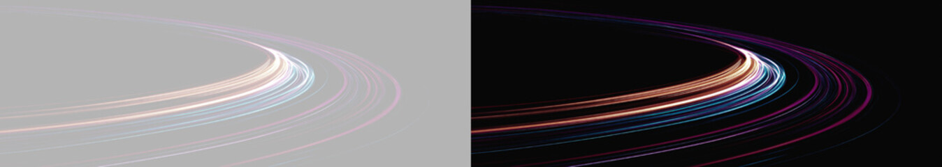 planet rings or curved light trail isolated on grey and black background © Olena
