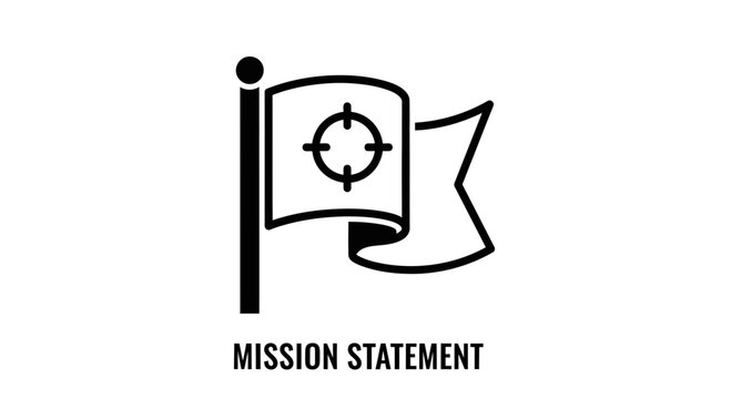 Mission Statement Flag with Target Icon: Business Goal Achievement and Vision