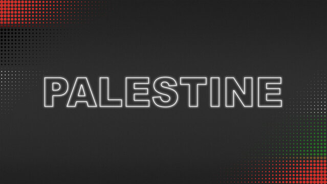 Black, White, Green and Red Neon Palestine Text Digital Halftone Typography Illustration