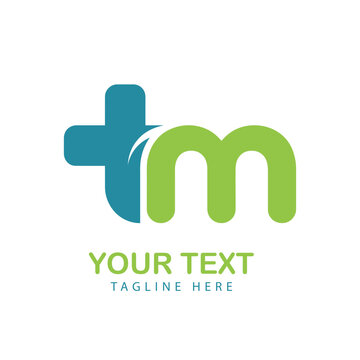 Healthcare Letter TM Monogram Logo Template Vector Icon With Medical Cross And Swoosh Design