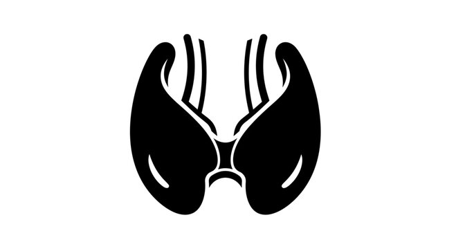 Black and white illustration of the thyroid gland, symbol of health and endocrine system