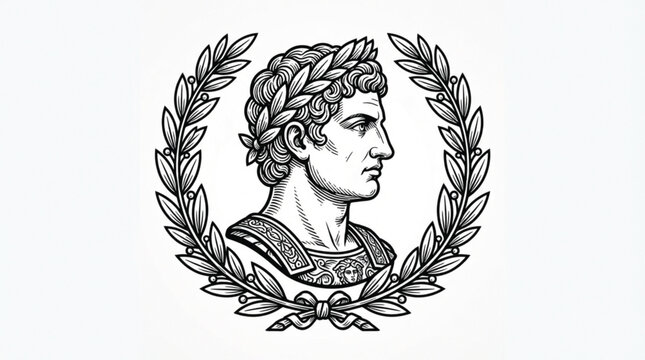 Minimalist classical sculpture emblem vector with olive leaf wreath frame