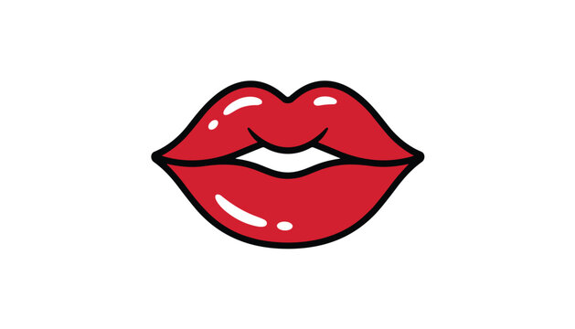 Glossy red lips icon isolated on white background flat design vector illustration