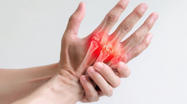 Realistic medical 3D illustration of human joint inflammation caused by gout disease, painful uric acid crystal buildup in toe joint, anatomical close-up showing swollen tissue, medical infographic