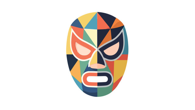 Colorful geometric tribal mask with bold shapes and vibrant hues symbolizing cultural tradition and artistic design