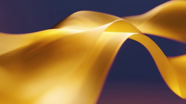 Abstract golden silk waves flowing in smooth motion on a dark gradient background loop