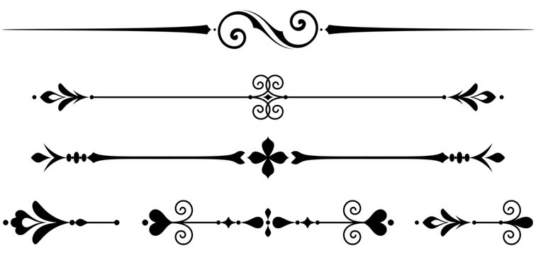 Ornate black decorative dividers and flourishes with transparent background