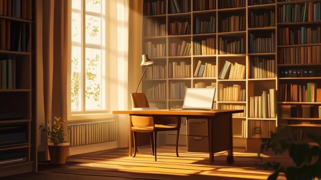Sunny library study room interior