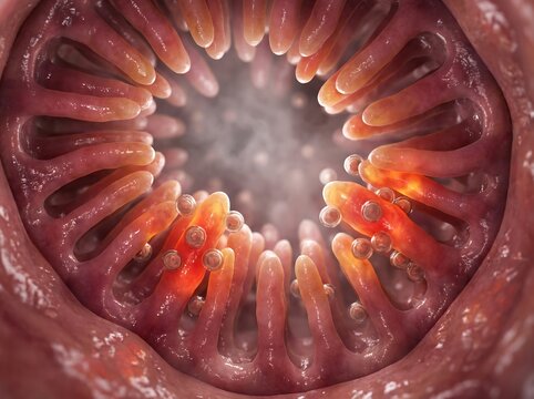 Cyclosporiasis Parasitic Infection in Human Intestine 3D Illustration