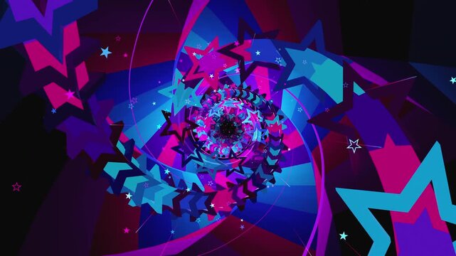 Abstract digital VJ loop vortex made of twisting lattice segments, spiral star arrays and complex data structures, creating deep astrophysics science background