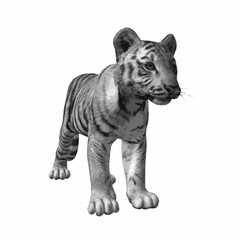 Realistic tiger cub standing isolated on white background. High-quality 3D vector illustration. © Iron mystogan 