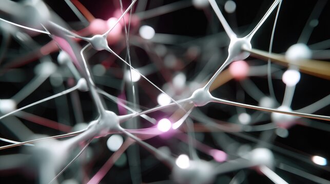 Neural Network Abstract: A complex, interconnected web of nodes and pathways, representing a sophisticated neural network, glows with abstract light.