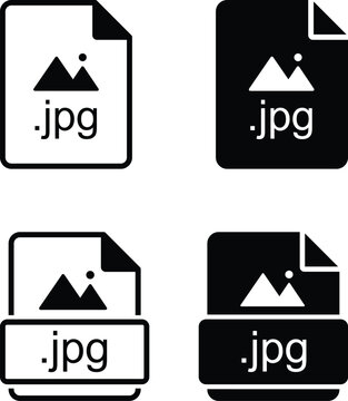 Four black and white flat icons depicting image files with jpg extension on a white background