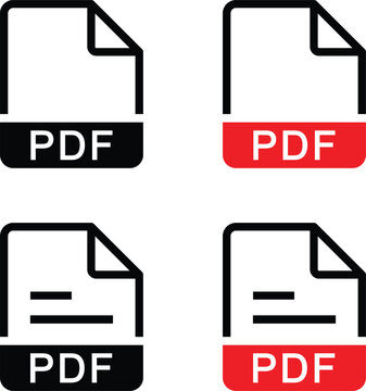 Four colorful pdf document icons with black outlines and text on white background
