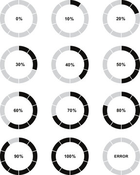 Progress ring set with percentage indicators and error state on a white background