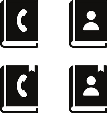 Black flat icons of phonebook and address book on a white background