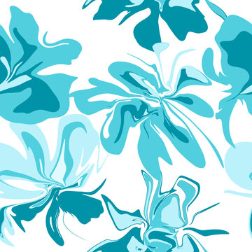 Seamless pattern of abstract blue flowers