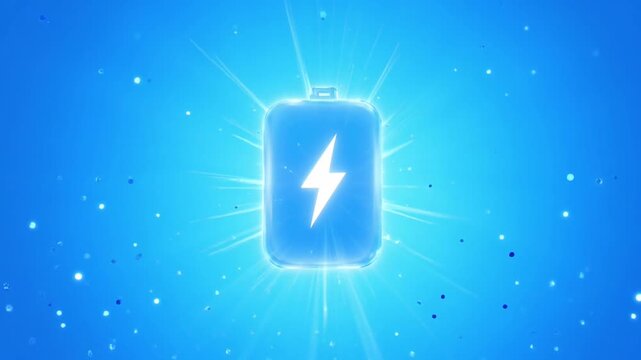 Glowing battery with energy particles animation for renewable power and tech concepts