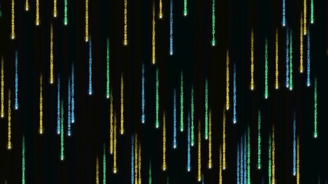 Futuristic Colorful Digital Rain Data Stream Abstract Matrix Style Glowing Falling Code Characters Sci-Fi Cyberpunk Background Animation