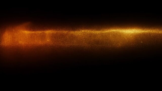 Golden dust particles floating in dark space, abstract luxury background, motion