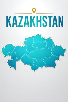 Kazakhstan Political Map with Regional Boundaries Premium 3D Vector Illustration