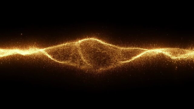Golden glitter particles flowing wave abstract background, animation on black