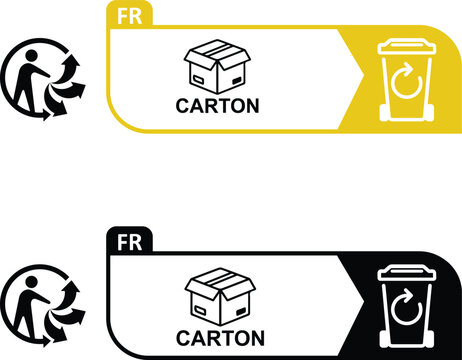 Carton France Triman recycling label for cardboard box packaging, guiding consumers to place empty boxes into correct sorting or recycling bin