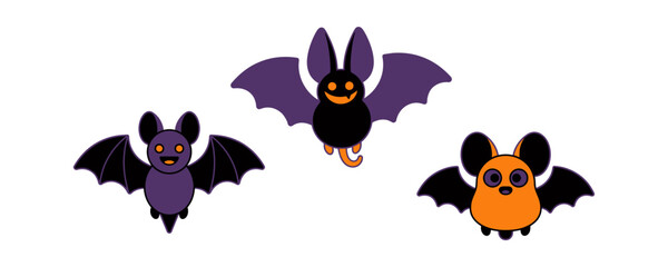 Fototapeta premium Halloween clipart bundle 3 adorable bat illustrations for spooky decor