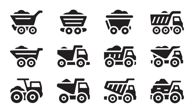 Mining industry related vector glyph icons set. elements for web site and mobile app development.